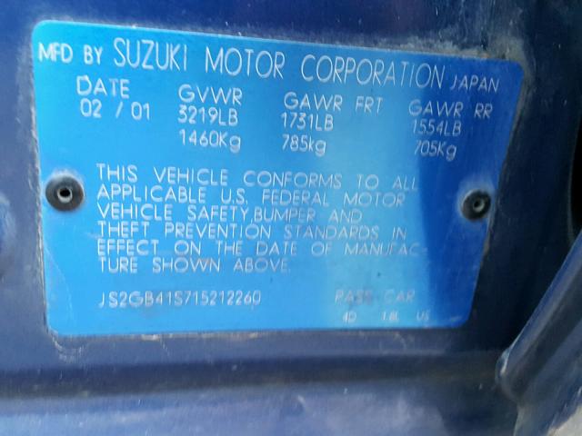 JS2GB41S715212260 - 2001 SUZUKI ESTEEM GL BLUE photo 10