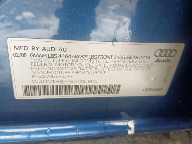 WAUMF68P76A000906 - 2006 AUDI A3 2.0 SPO BLUE photo 10