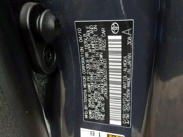 JTKDE3B73A0318431 - 2010 TOYOTA SCION TC 灰色 照片 10