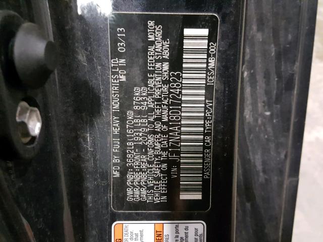 JF1ZNAA18D1724823 - 2013 TOYOTA SCION FR-S BLACK photo 10