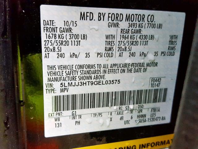 5LMJJ3HT9GEL03575 - 2016 LINCOLN NAVIGATOR 黑色 照片 10