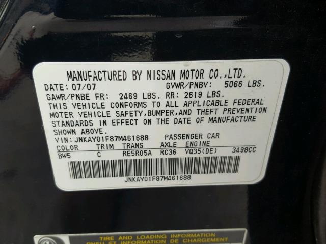 JNKAY01F87M461688 - 2007 INFINITI M35 BASE BLUE photo 10