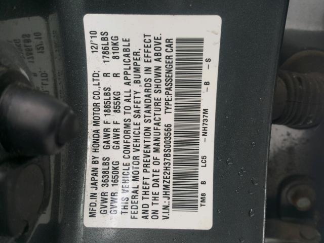 JHMZE2H37BS003566 - 2011 HONDA INSIGHT GRAY photo 10