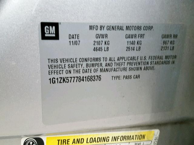 1G1ZK577784168376 - 2008 CHEVROLET MALIBU LTZ 银色 照片 10