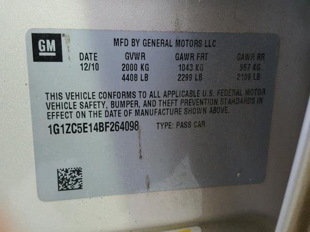 1G1ZC5E14BF264098 - 2011 CHEVROLET MALIBU 1LT 米色 照片 10