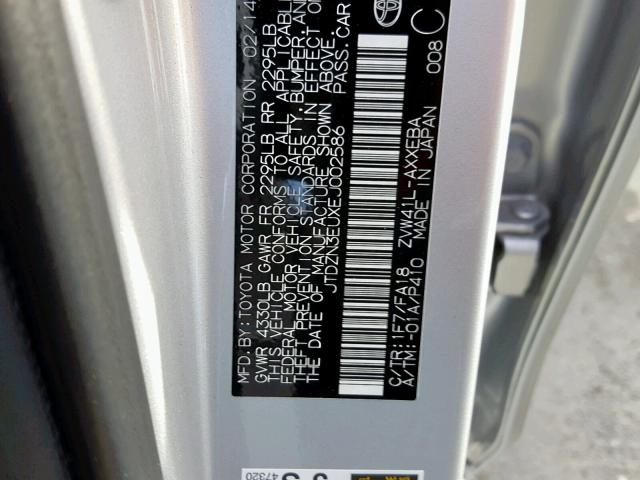 JTDZN3EUXEJ002586 - 2014 TOYOTA PRIUS V SILVER photo 10