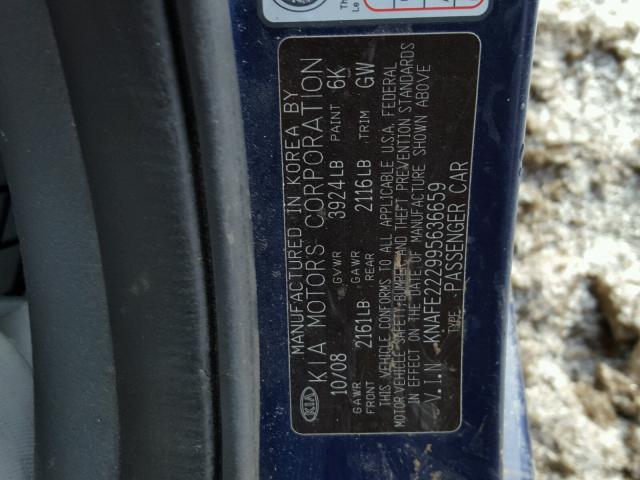 KNAFE222995636659 - 2009 KIA SPECTRA EX BLUE photo 10