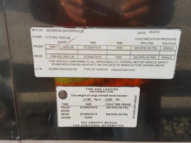 5UZBE1426CD022146 - 2012 UTILIMASTER TRAILER ORANGE photo 10