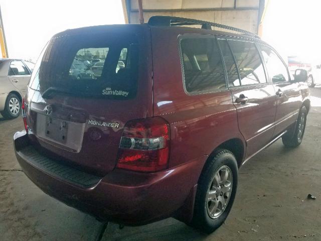 JTEEP21A440033492 - 2004 TOYOTA HIGHLANDER BURGUNDY photo 4