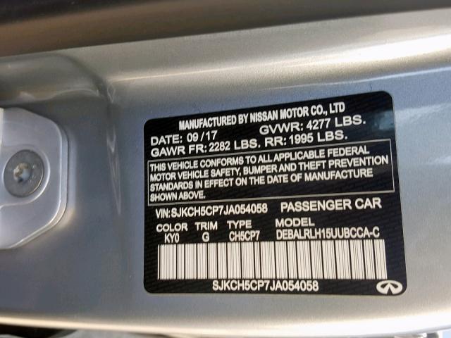 SJKCH5CP7JA054058 - 2018 INFINITI QX30 BASE SILVER photo 10