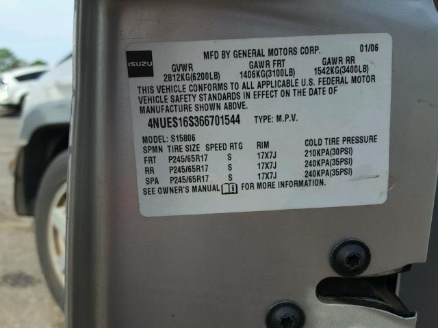 4NUES16S366701544 - 2006 ISUZU ASCENDER S 银色 照片 10