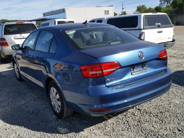 3VW2K7AJ0FM273199 - 2015 VOLKSWAGEN JETTA BASE BLUE photo 3