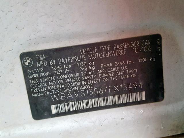 WBAVS13567FX15494 - 2007 BMW 328 IT WHITE photo 10