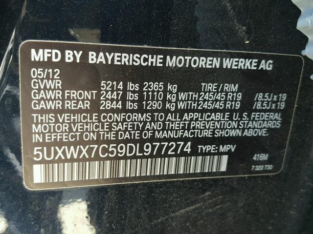 5UXWX7C59DL977274 - 2013 BMW X3 XDRIVE3 BLACK photo 10