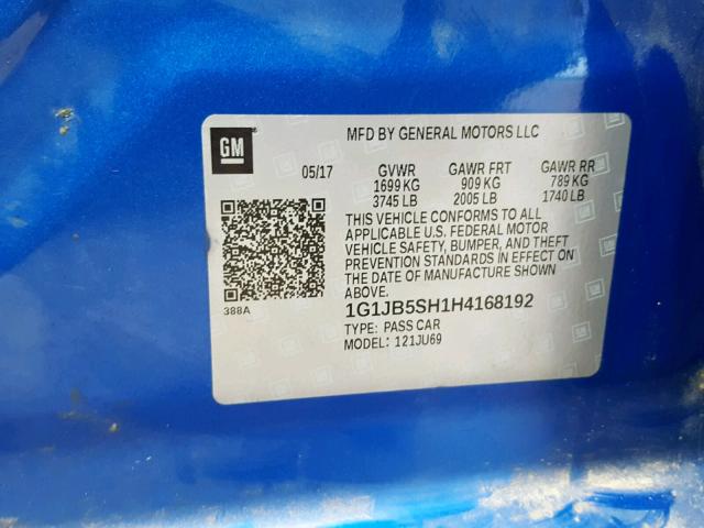 1G1JB5SH1H4168192 - 2017 CHEVROLET SONIC LS BLUE photo 10