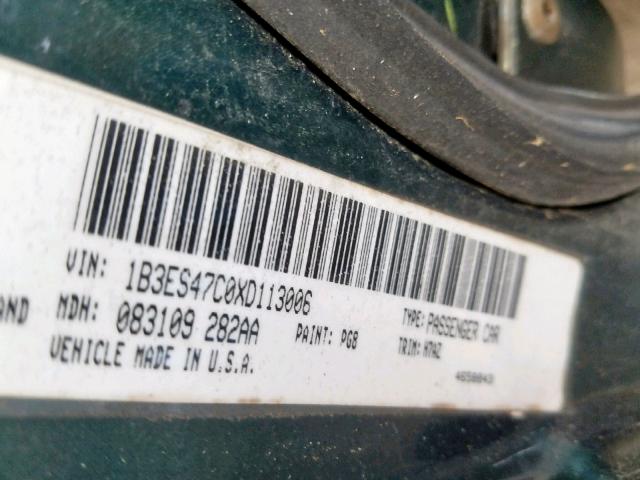 1B3ES47C0XD113006 - 1999 DODGE NEON HIGHL GREEN photo 10