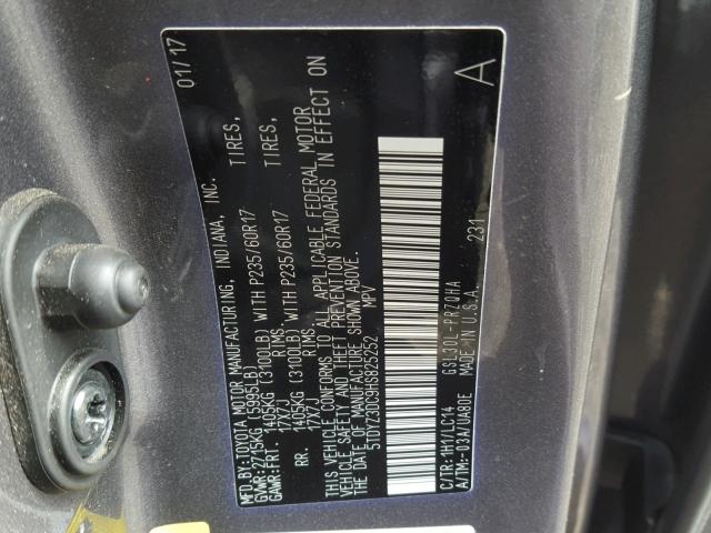 5TDYZ3DC9HS825252 - 2017 TOYOTA SIENNA XLE GRAY photo 10