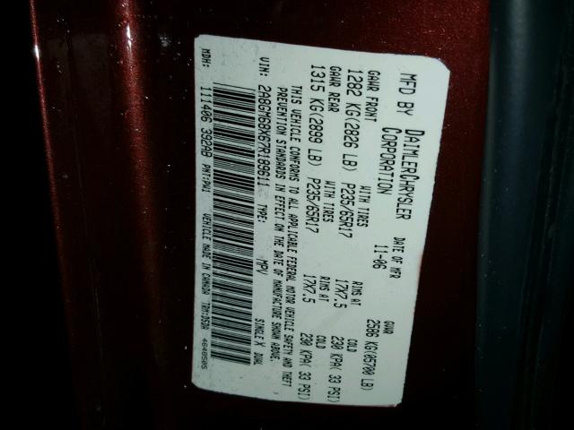 2A8GF68X47R334221 - 2007 CHRYSLER PACIFICA T BURGUNDY photo 10