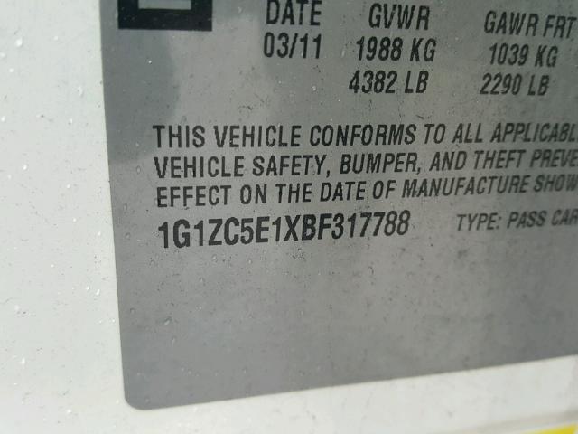 1G1ZC5E1XBF317788 - 2011 CHEVROLET MALIBU 1LT GRAY photo 10