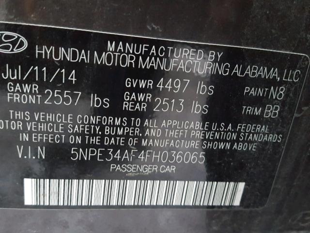 5NPE34AF4FH036065 - 2015 HYUNDAI SONATA SPO BLACK photo 10