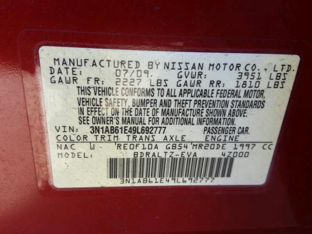 3N1AB61E49L692777 - 2009 NISSAN SENTRA 2.0 RED photo 10