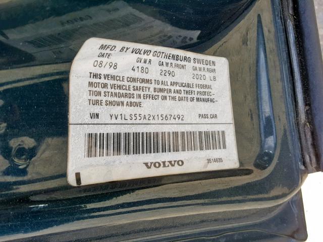 YV1LS55A2X1567492 - 1999 VOLVO S70 BLUE photo 10