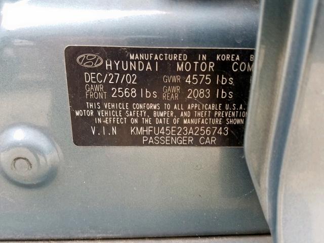 KMHFU45E23A256743 - 2003 HYUNDAI XG 350 SILVER photo 10