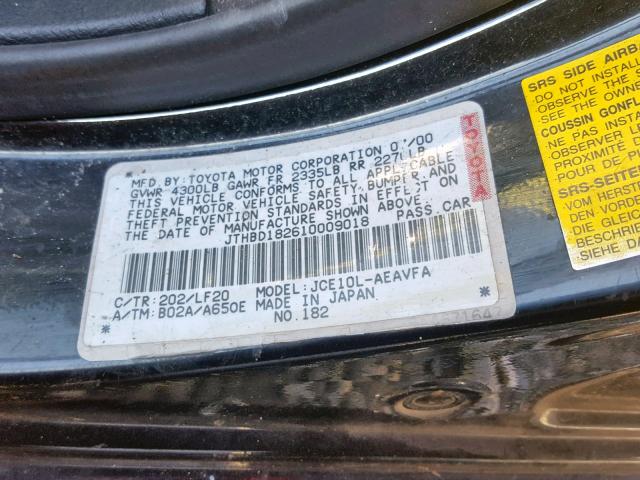 JTHBD182610009018 - 2001 LEXUS IS 300 BLACK photo 10