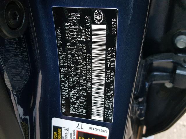 4T1BK1EB5EU097730 - 2014 TOYOTA AVALON BAS BLUE photo 10