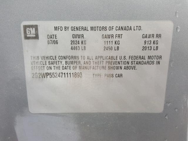 2G2WP552471111893 - 2007 PONTIAC GRAND PRIX ნაცრისფერი ფოტო 10
