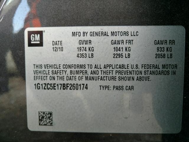 1G1ZC5E17BF260174 - 2011 CHEVROLET MALIBU 1LT GRAY photo 10