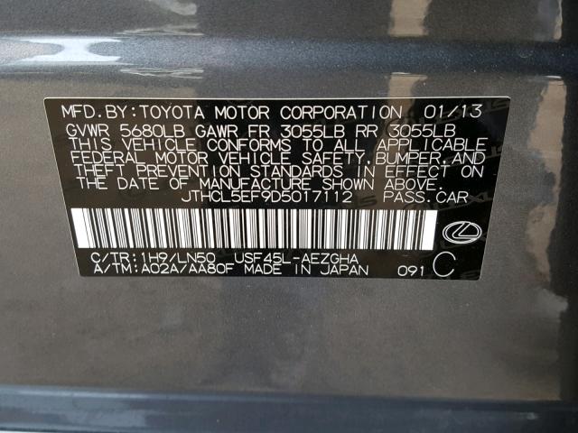 JTHCL5EF9D5017112 - 2013 LEXUS LS 460 GRAY photo 10