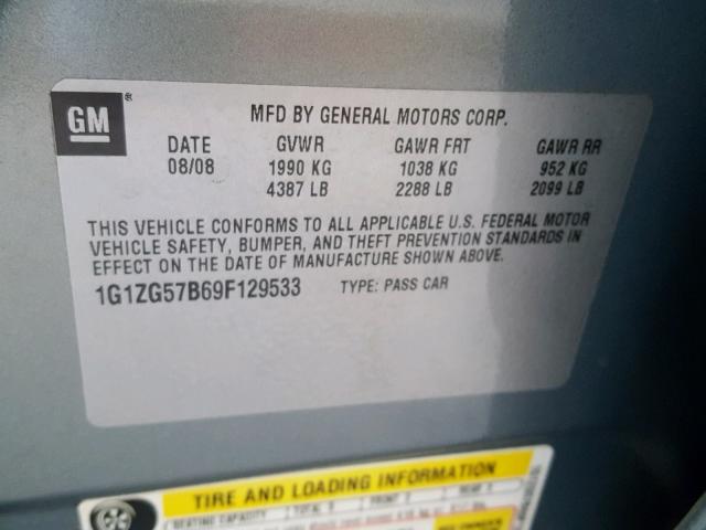 1G1ZG57B69F129533 - 2009 CHEVROLET MALIBU LS 灰色 照片 10