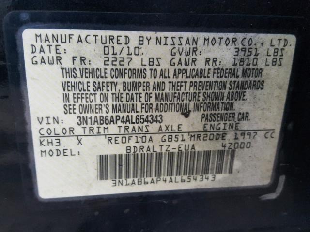 3N1AB6AP4AL654343 - 2010 NISSAN SENTRA 2.0 BLACK photo 10