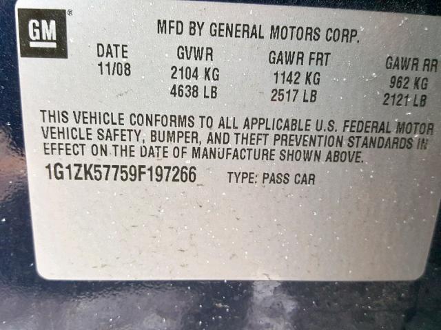 1G1ZK57759F197266 - 2009 CHEVROLET MALIBU LTZ 黑色 照片 10