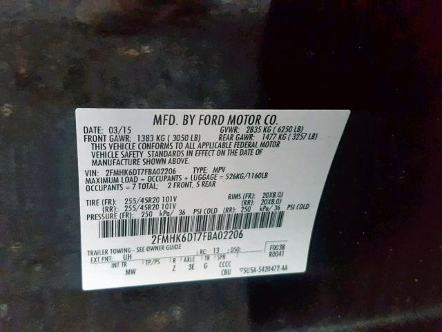 2FMHK6DT7FBA02206 - 2015 FORD FLEX LIMIT BLACK photo 10