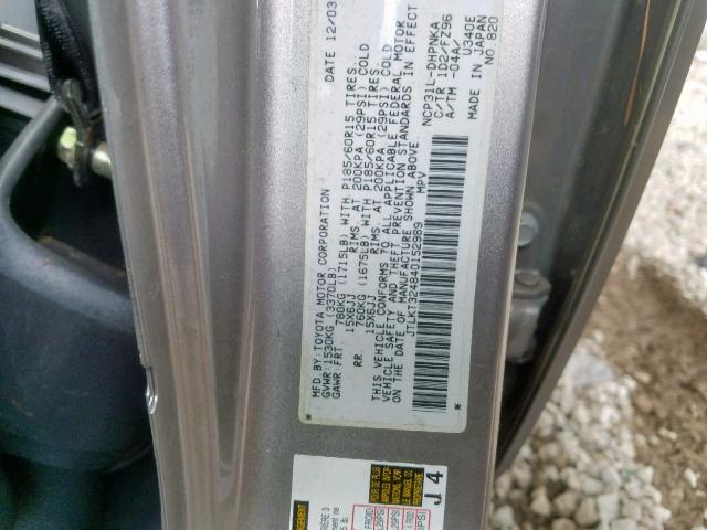 JTLKT324840152989 - 2004 TOYOTA SCION XB ვერცხლისფერი ფოტო 10