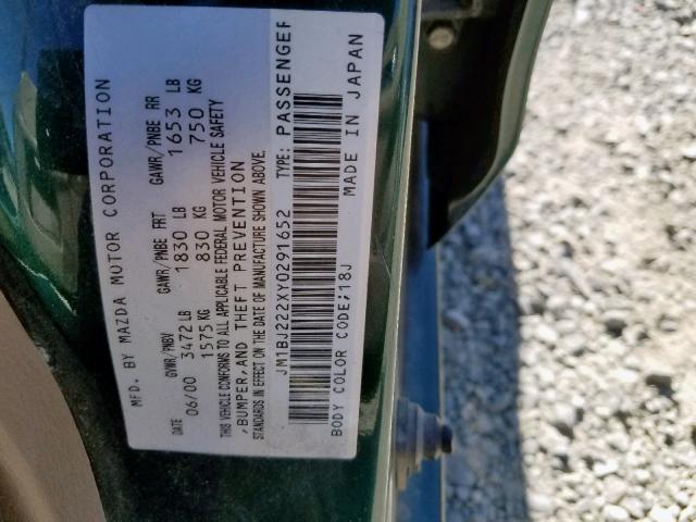 JM1BJ222XY0291652 - 2000 MAZDA PROTEGE DX GREEN photo 10