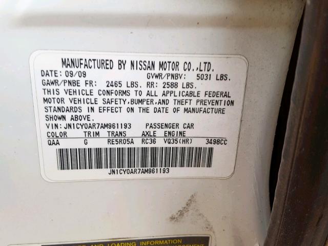 JN1CY0AR7AM961193 - 2010 INFINITI M35 BASE WHITE photo 10