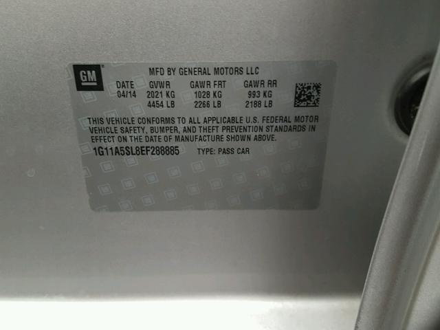 1G11A5SL8EF288885 - 2014 CHEVROLET MALIBU LS SILVER photo 10