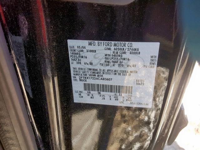 2FTRX17224CA83607 - 2004 FORD F-150 HERI BLACK photo 10