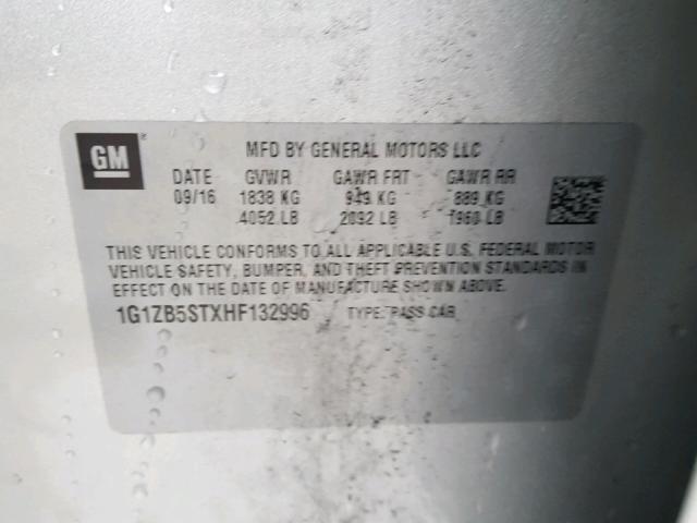 1G1ZB5STXHF132996 - 2017 CHEVROLET MALIBU LS 银色 照片 10