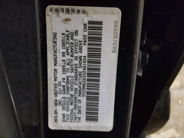 5Y2SM62833Z461454 - 2003 PONTIAC VIBE BLACK photo 10