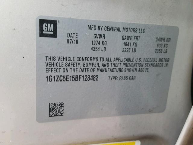 1G1ZC5E15BF128482 - 2011 CHEVROLET MALIBU 1LT TAN photo 10