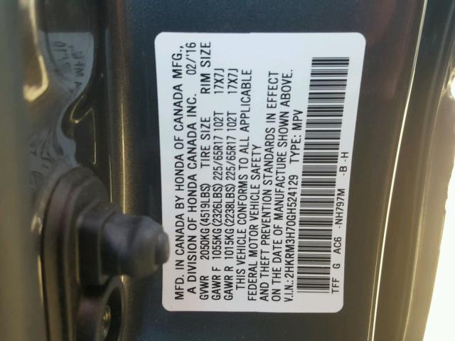 2HKRM3H70GH524129 - 2016 HONDA CR-V EXL CHARCOAL photo 10