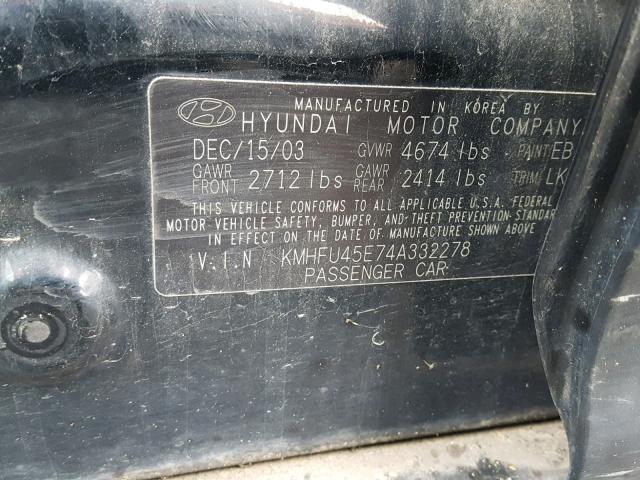 KMHFU45E74A332278 - 2004 HYUNDAI XG 350 BLACK photo 10