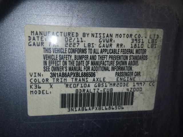 3N1AB6APXBL686506 - 2011 NISSAN SENTRA 2.0 SILVER photo 10