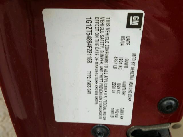 1G1ZT54884F231168 - 2004 CHEVROLET MALIBU LS 栗色 照片 10