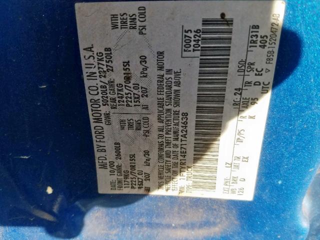 1FTYR14E71TA24638 - 2001 FORD RANGER SUP BLUE photo 10