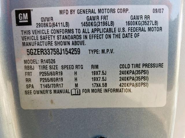 5GZER33758J154259 - 2008 SATURN OUTLOOK XR ლურჯი ფოტო 10